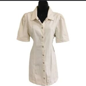Sincerely Jules White Denim Full Snap Buttondown Puffed Sleeve Coquette Mini